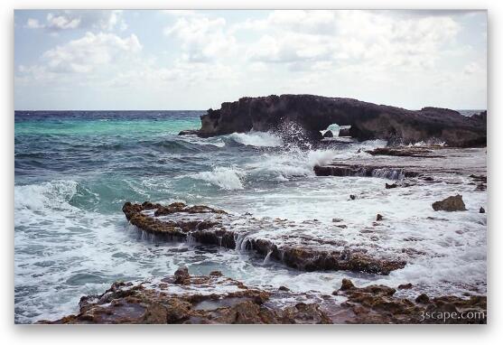 The Atlantic side of Cozumel is rocky with many natural bridges Fine Art Metal Print