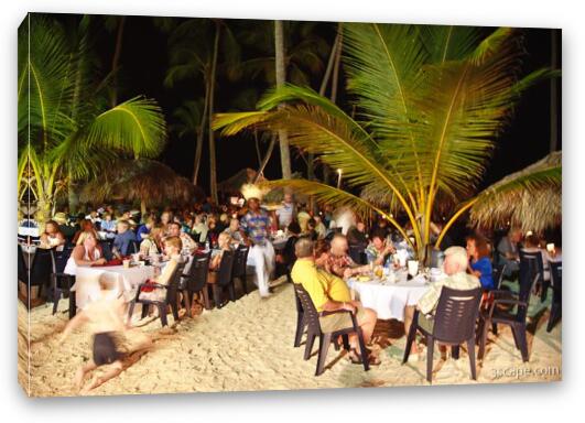 One night during the week, there was a beach party and buffet Fine Art Canvas Print