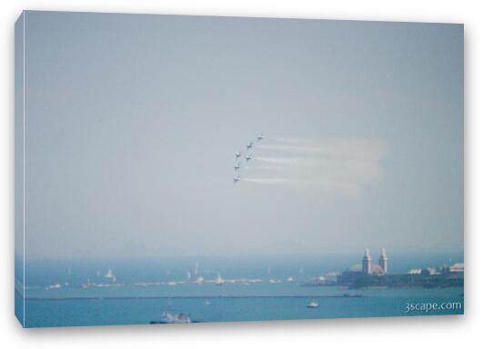 USAF F-16 Thunderbirds in Delta formation over Chicago's lakefront Fine Art Canvas Print