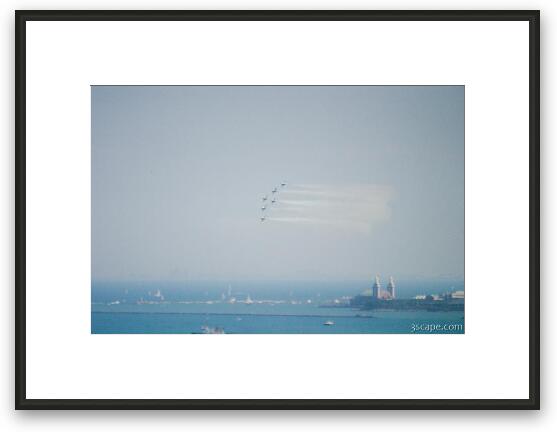 USAF F-16 Thunderbirds in Delta formation over Chicago's lakefront Framed Fine Art Print