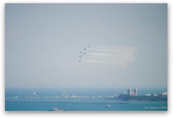 USAF F-16 Thunderbirds in Delta formation over Chicago's lakefront Fine Art Metal Print