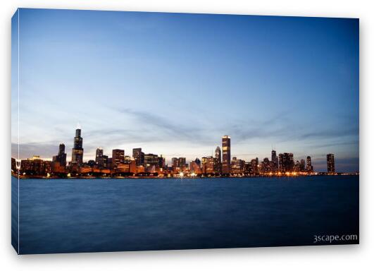 Sunset behind Chicago Skyline Fine Art Canvas Print