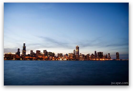 Sunset behind Chicago Skyline Fine Art Metal Print
