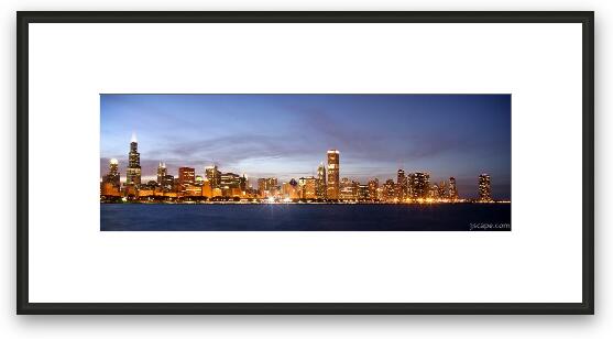 Sunset behind Chicago Skyline (panoramic) Framed Fine Art Print