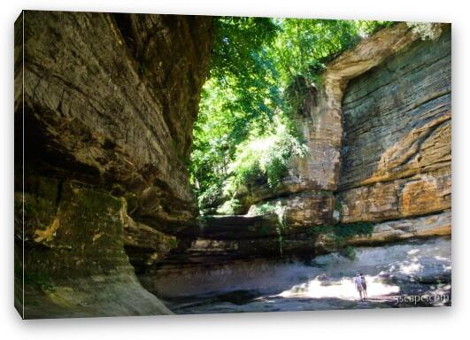 Some people checking out the canyons in Starved Rock Fine Art Canvas Print