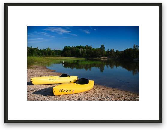 Kayaks by the Platte River Framed Fine Art Print