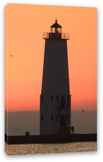 Sunset at Frankfort North Breakwater Lighthouse Fine Art Canvas Print