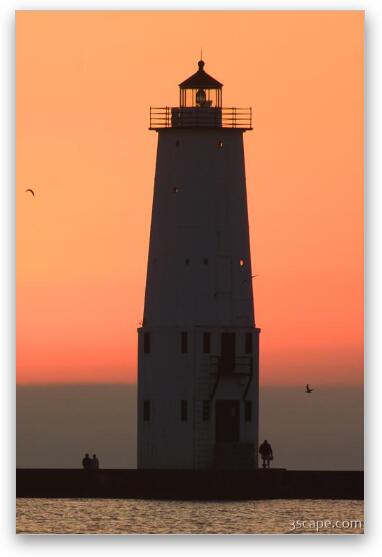 Sunset at Frankfort North Breakwater Lighthouse Fine Art Metal Print