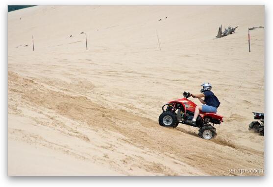 Quad ATV riding in dunes Fine Art Metal Print