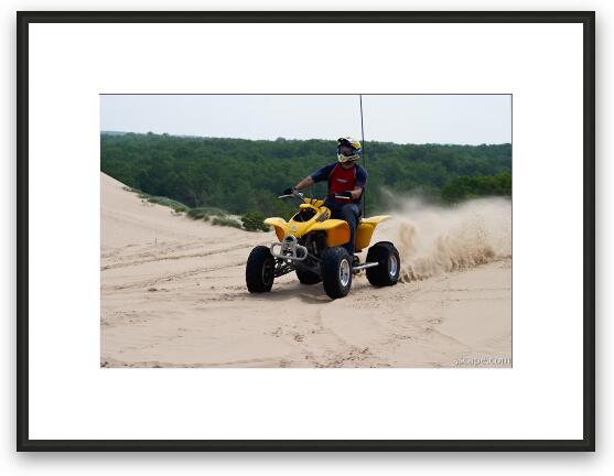 Quad ATV riding in dunes Framed Fine Art Print