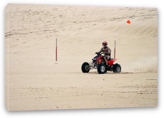 Quad ATV riding in dunes Fine Art Canvas Print