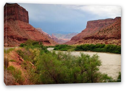 Colorado River, Canyon, and Fisher Towers in the far center Fine Art Canvas Print