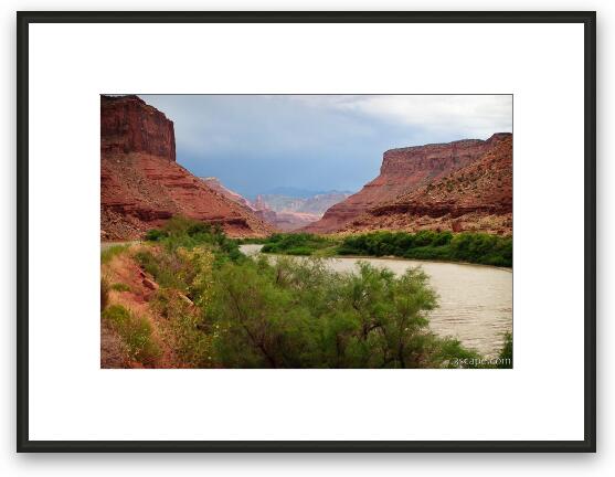 Colorado River, Canyon, and Fisher Towers in the far center Framed Fine Art Print
