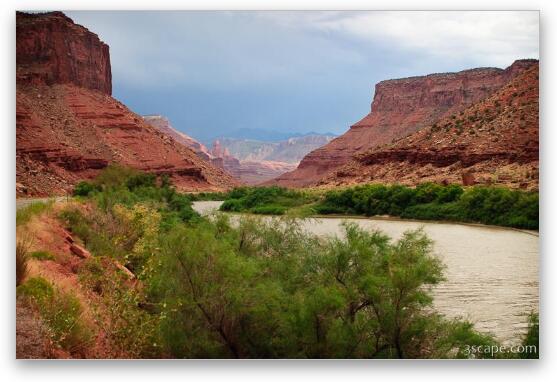 Colorado River, Canyon, and Fisher Towers in the far center Fine Art Metal Print