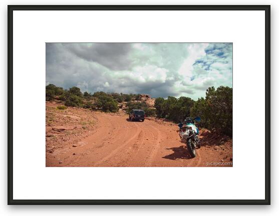 Jeep, KLR 650 on Sand Flats Road Framed Fine Art Print