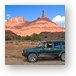 Jeep near Priest and Nuns (left), Castle Rock (Castleton Tower) on right Metal Print
