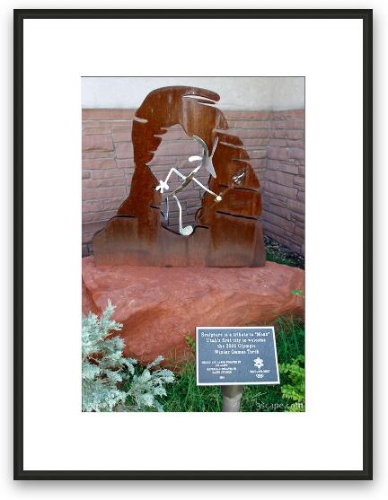 Sculpture is a tribute to Moab, Utah's first city to welcome the 2002 Olympic Winter Games Torch Framed Fine Art Print