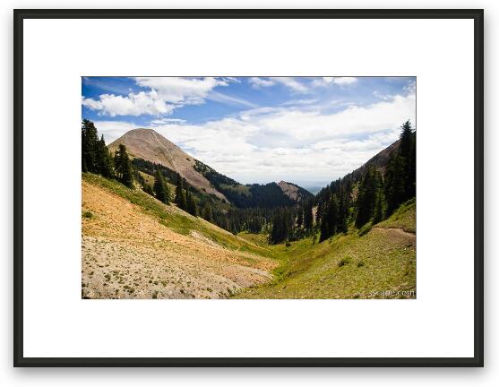 Mt. Tomasaki and the valley below Burro Pass Framed Fine Art Print