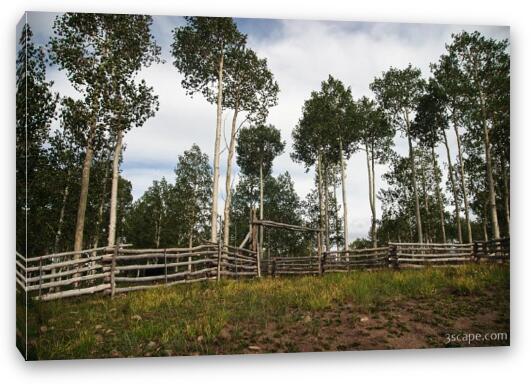 Rustic wood fence at ranch Fine Art Canvas Print