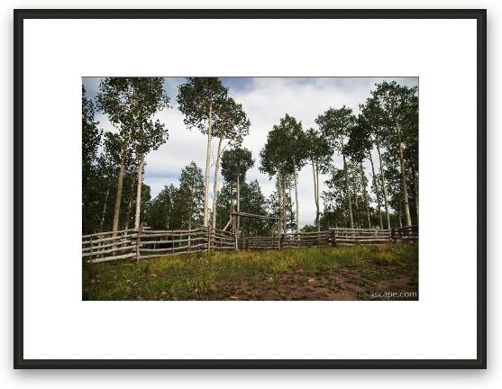 Rustic wood fence at ranch Framed Fine Art Print