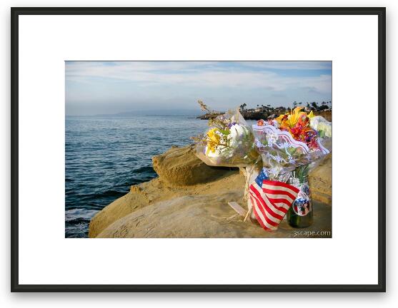 A memorial to someone who died near these bluffs Framed Fine Art Print