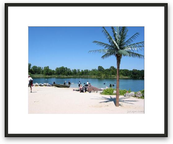 The beach and palm tree Framed Fine Art Print