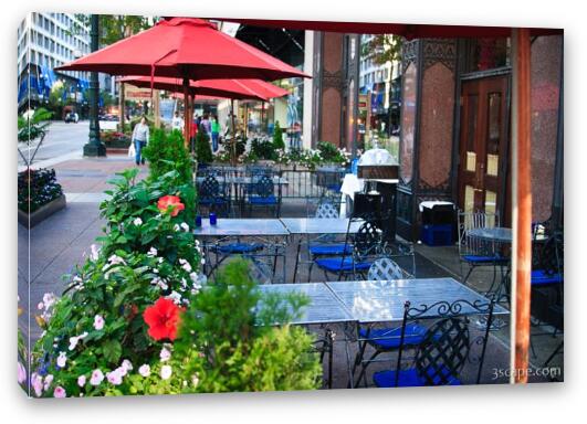 One of many downtown restaurants with outdoor seating Fine Art Canvas Print