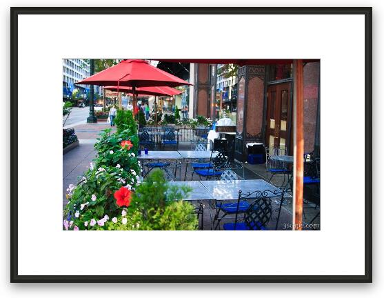One of many downtown restaurants with outdoor seating Framed Fine Art Print