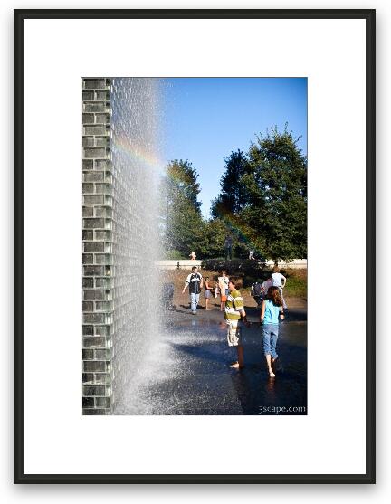 Children playing in Crown Fountain Framed Fine Art Print