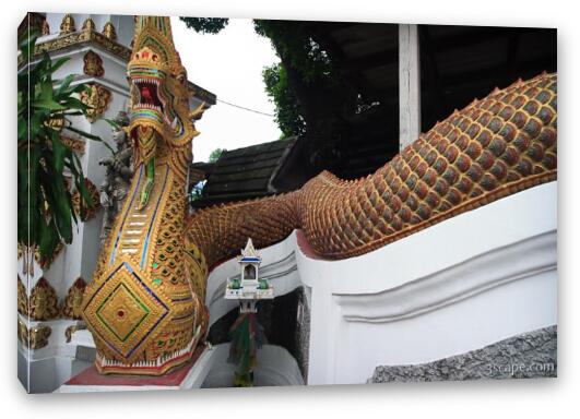 Highly decorated wall of Wat Bupharam Fine Art Canvas Print