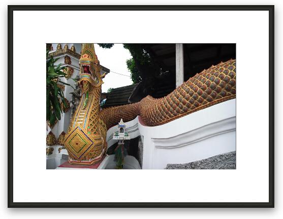 Highly decorated wall of Wat Bupharam Framed Fine Art Print