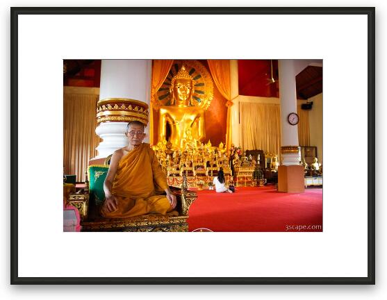 Monk inside Wat Phra Singh Framed Fine Art Print