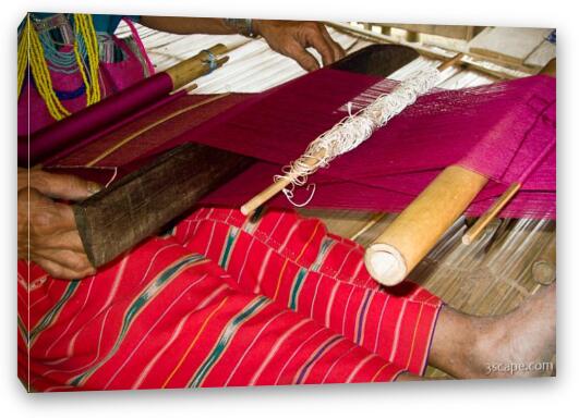 Karen tribe woman making a silk scarf Fine Art Canvas Print