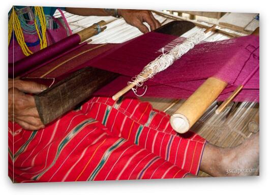 Karen tribe woman making a silk scarf Fine Art Canvas Print