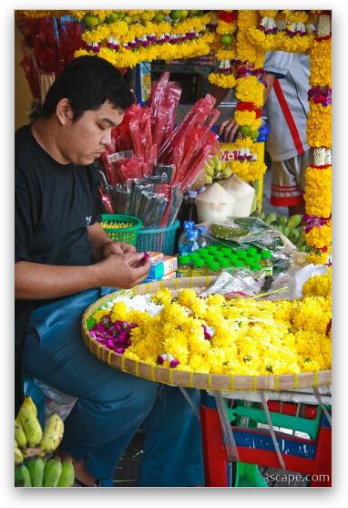 Street vendor making offerings for the temple Fine Art Metal Print