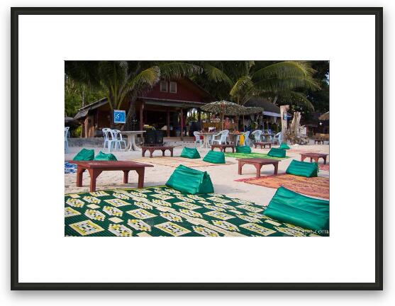 Resorts had their comfortable blankets set out all over the beach Framed Fine Art Print