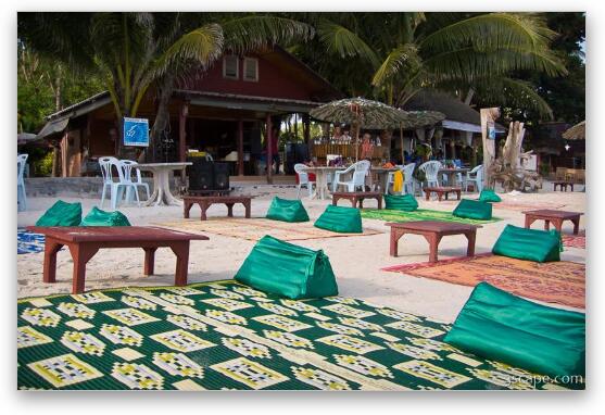 Resorts had their comfortable blankets set out all over the beach Fine Art Metal Print