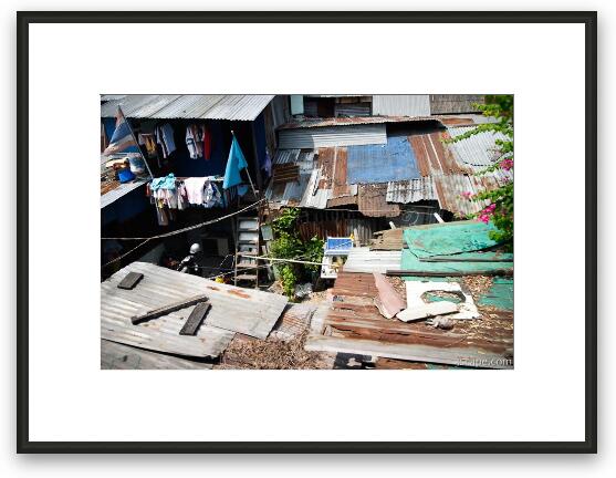 Thai homes along the train tracks (near Bangkok) Framed Fine Art Print