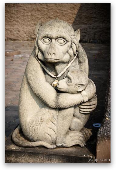 Monkey statue, Phra Kan Shrine Fine Art Metal Print