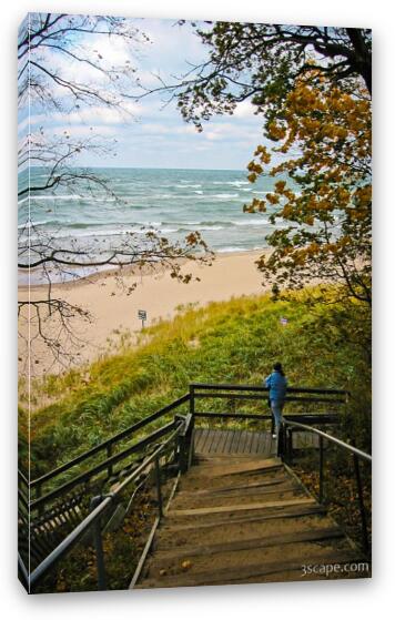 Stairs down to the Lake Michigan Beach Fine Art Canvas Print
