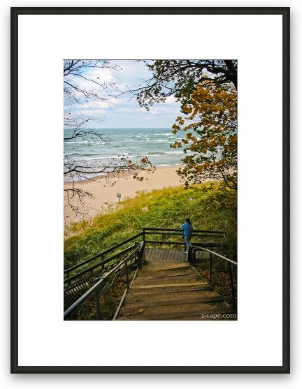 Stairs down to the Lake Michigan Beach Framed Fine Art Print