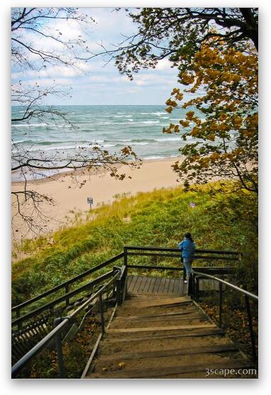 Stairs down to the Lake Michigan Beach Fine Art Metal Print