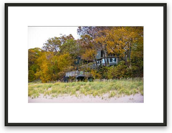 Beach house on Lake Michigan Framed Fine Art Print
