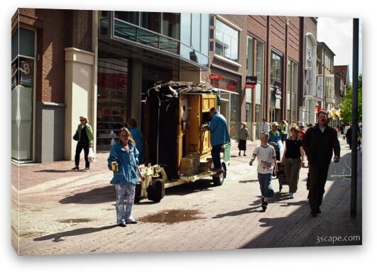 Street performers with a musical trailer Fine Art Canvas Print