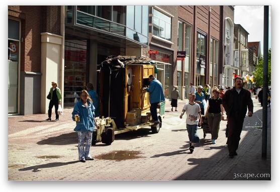 Street performers with a musical trailer Fine Art Print