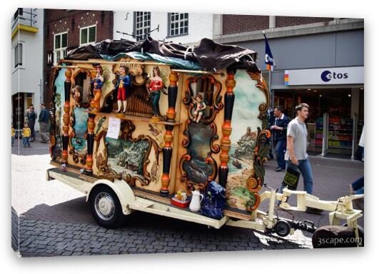 Street performers with a musical trailer Fine Art Canvas Print