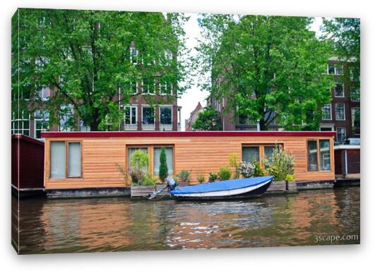 House boat on the canal Fine Art Canvas Print