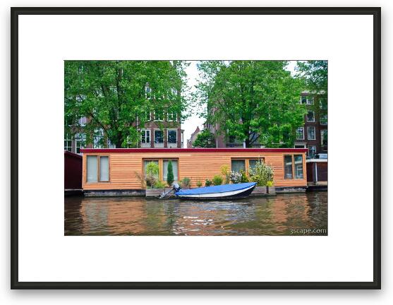 House boat on the canal Framed Fine Art Print
