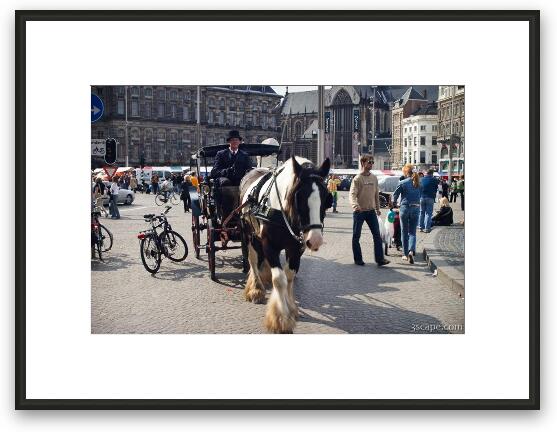 Horse and carriage at Dam Square Framed Fine Art Print