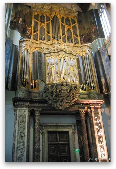 Famous pipe organ at New Church Inside the New Church (Nieuwe Kerk) Fine Art Metal Print
